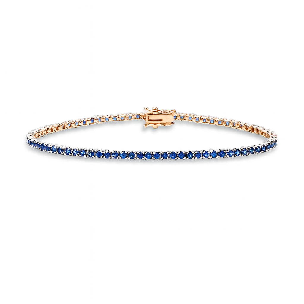 Ready to Ship Blue Sapphire Tennis Bracelet (7.29 ct.) 3.00 mm 4-Prongs Setting in 14K Gold