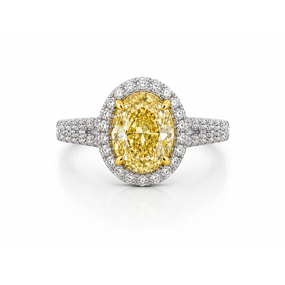 Capucelli Lab Grown Diamond (2.00 CTW) Fancy Yellow Oval Cut Halo Engagement Ring in 14K Gold