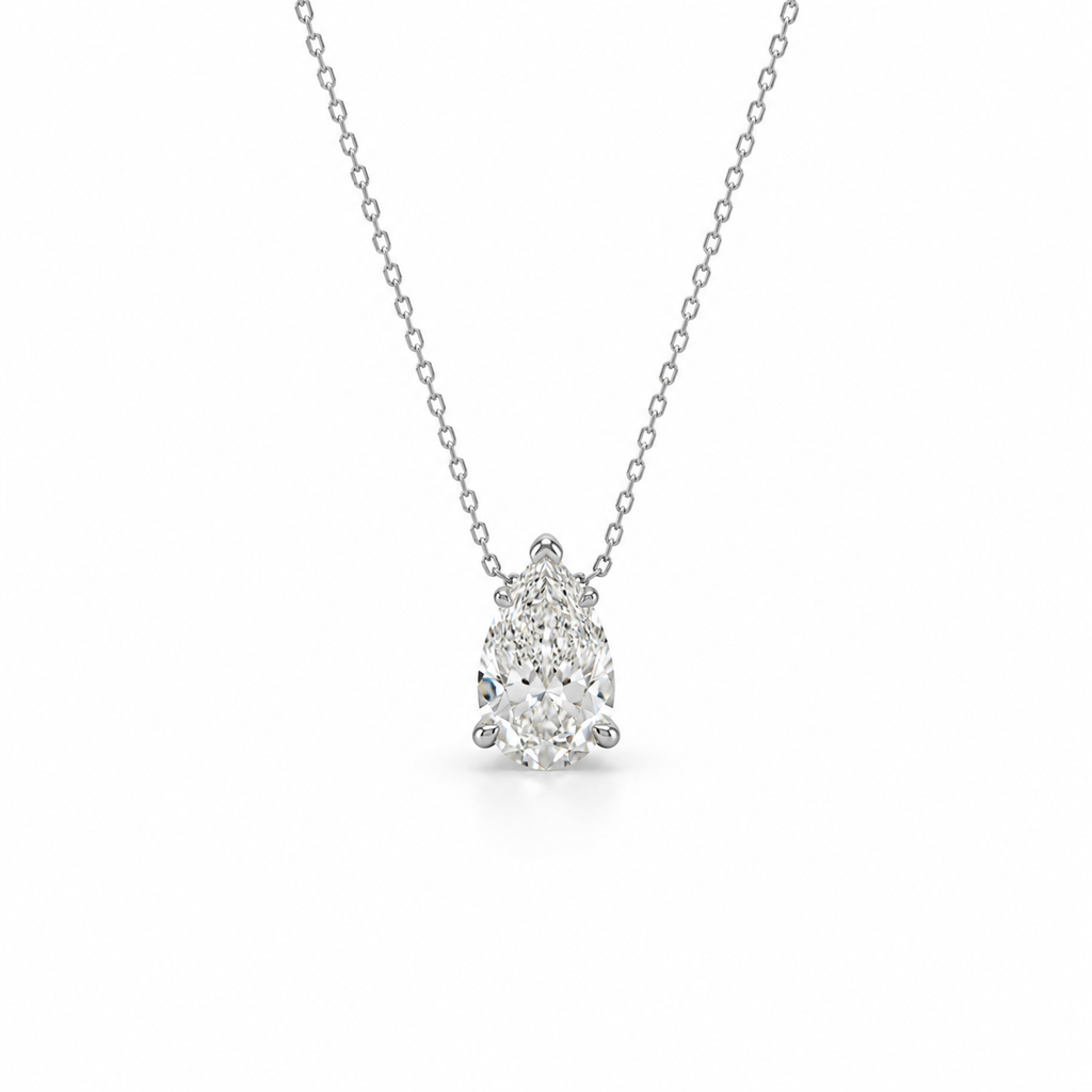 Lab Grown Diamond (1.50 Carats) North South Pear Shape Necklace in 14K Gold