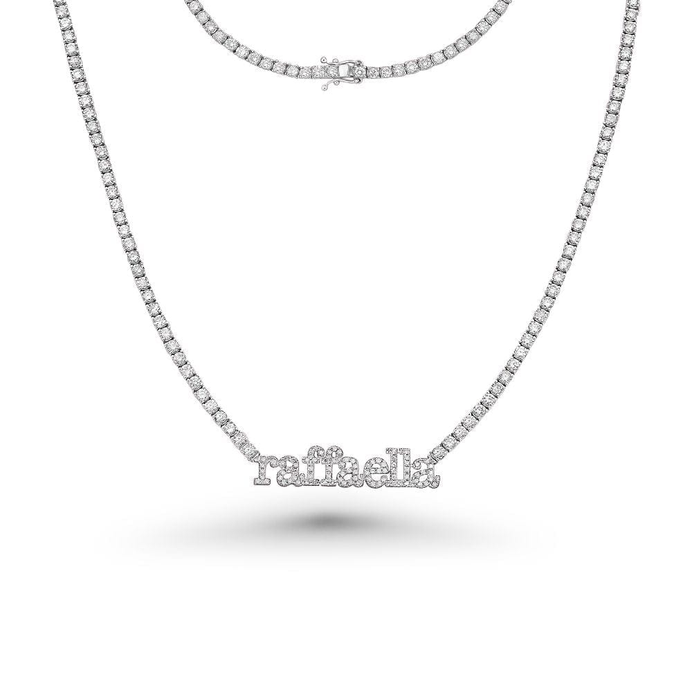 Custom Name Plate Diamond Tennis Necklace