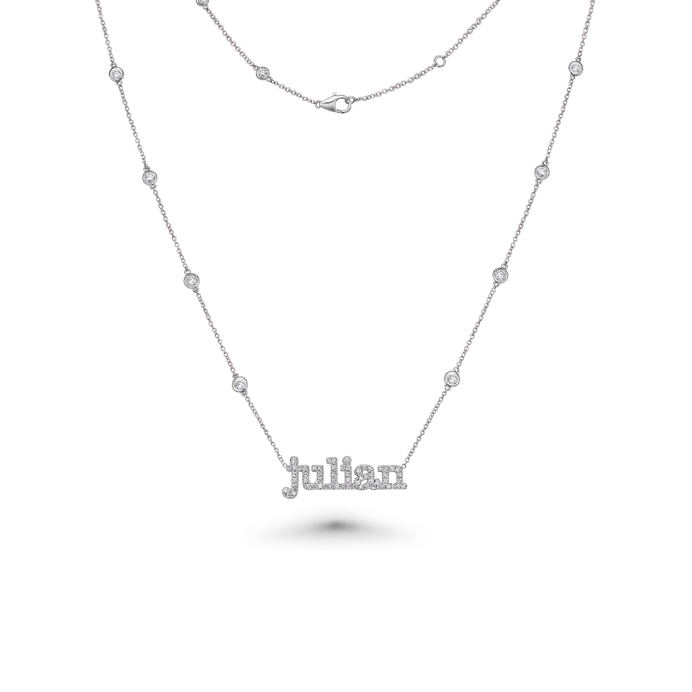 Custom Name Plate Diamond by the Yard Necklace (1.50 ct.) Bezel Setting in 14K Gold