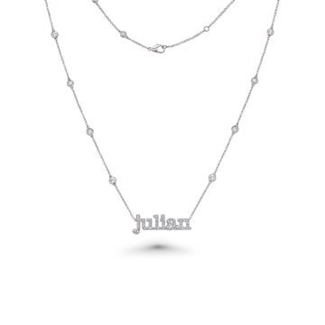 Custom Name Plate Diamond by the Yard Necklace (1.50 ct.) Bezel Setting in 14K Gold
