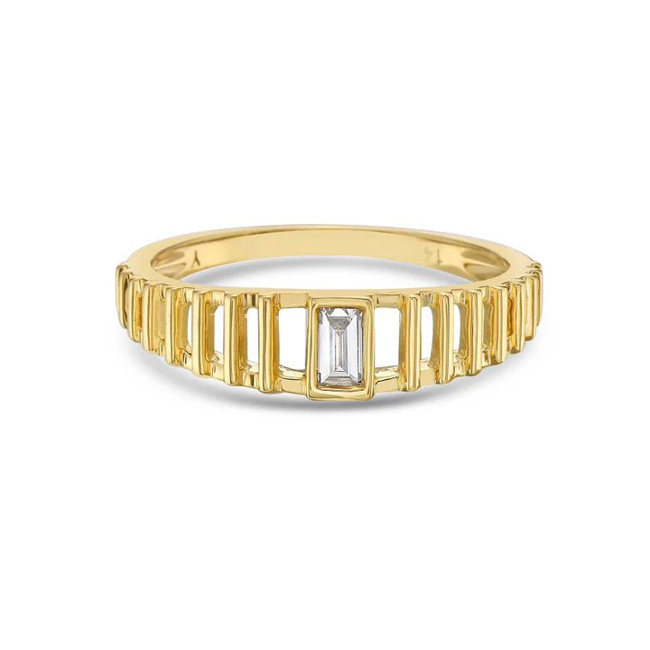 Ready to Ship Diamond Baguette Solitaire Ring (0.10 ct.) Bezel Set in 14K Gold