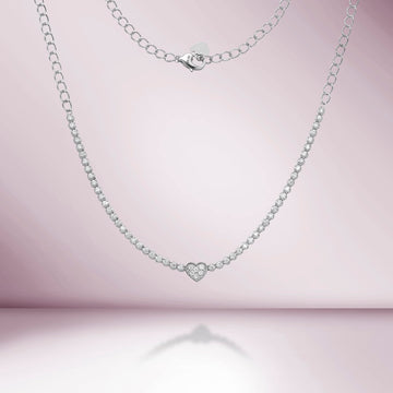 Diamond Choker Tennis Necklace With Heart (0.80 ct.) Buttercup Setting in 14K Gold