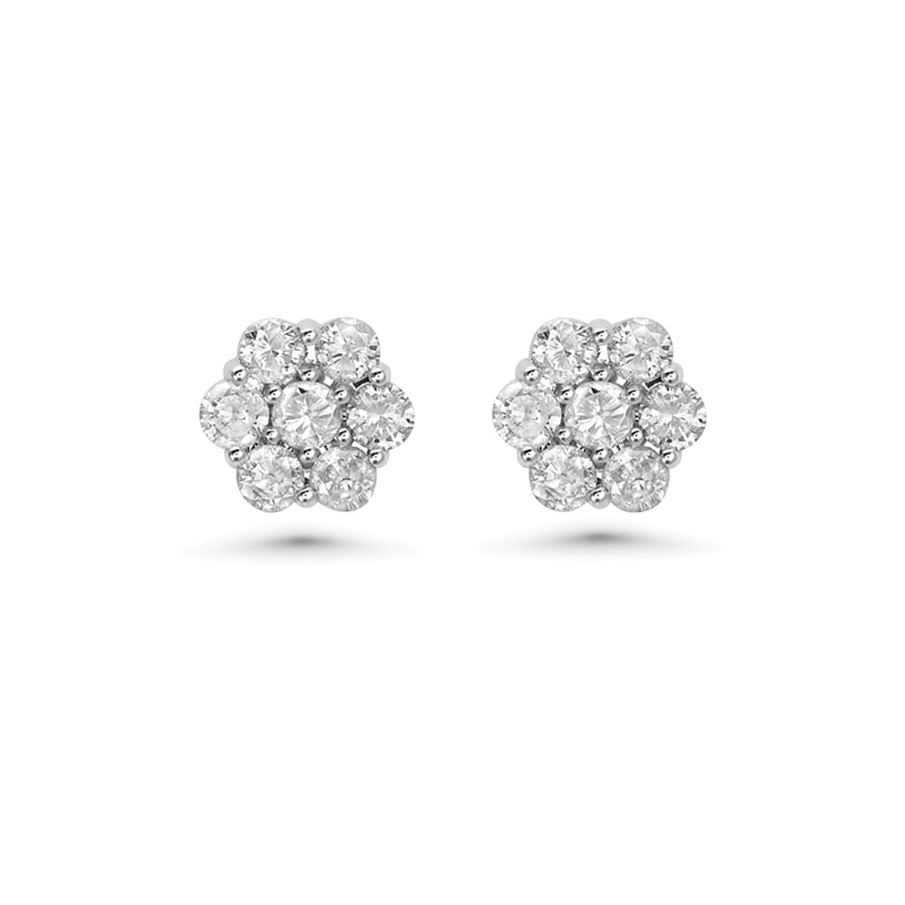 Diamond Round Flower Shape Studs Earrings (0.75 ct.) in 14K Gold