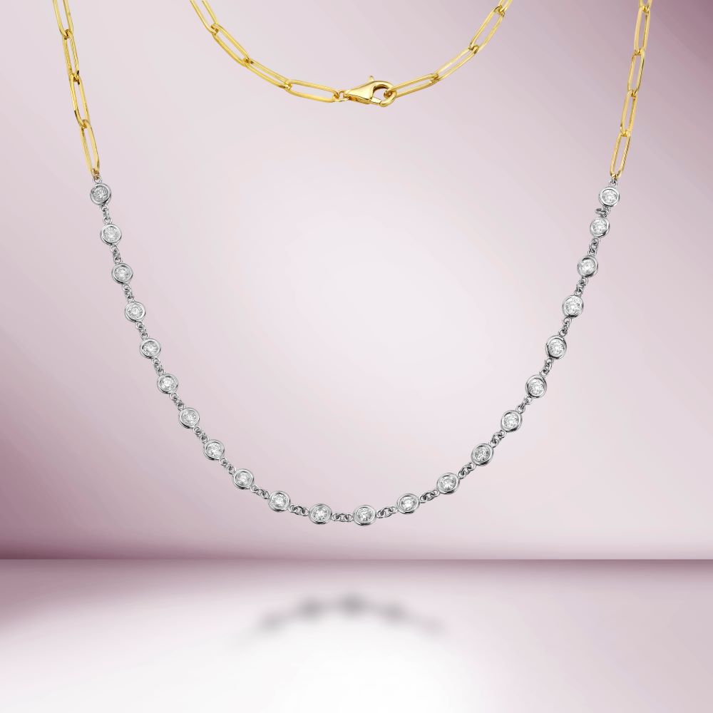 Diamond Station Necklace With Paper Clip Chain (0.80 ct.) in 14K Gold