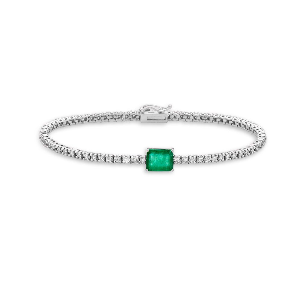 Diamond Tennis Bracelet With Emerald Cut Emerald Solitaire (2.80 ct.) 1.7 mm 4-Prongs Setting in 14K Gold
