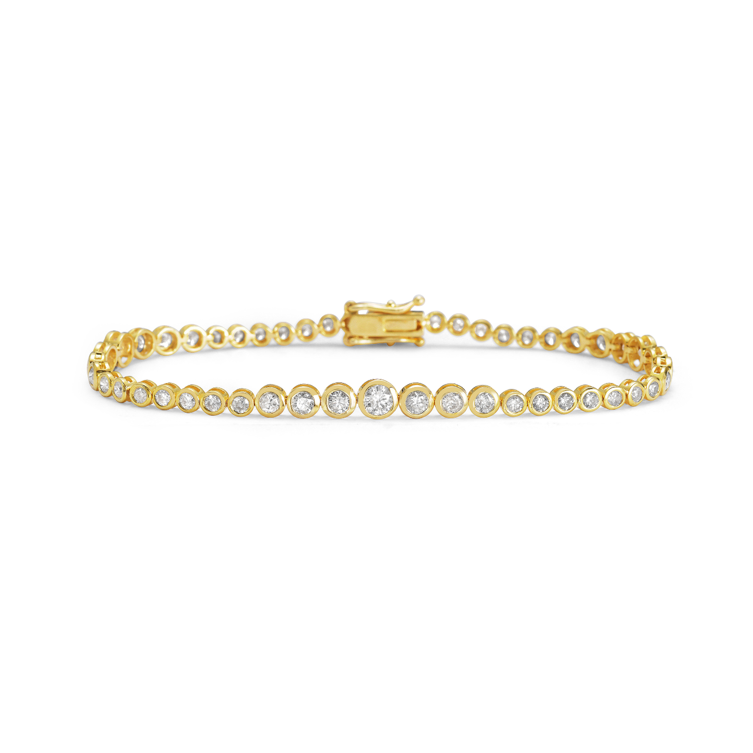Diamond Tennis Bracelet (3.00 ct.) Wavy-Style Graduated Bezel Setting in 14K Gold