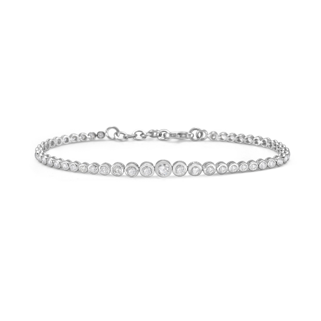 Diamond Tennis Bracelet (3.00 ct.) Wavy-Style Graduated Bezel Setting in 14K Gold