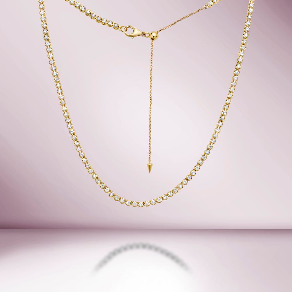 Diamond Tennis Necklace With Adjustable Bolo Chain (2.50 ct.) Buttercup Setting in 14K Gold