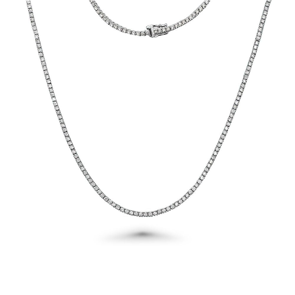 Diamond Tennis Necklace (12.50 ct.) 3 mm 4-Prongs Setting in 14K Gold