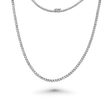 Diamond Tennis Necklace (13.00 ct.) 3 mm 3-Prongs Setting in 14K Gold