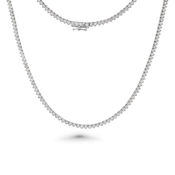 Diamond Tennis Necklace (2.10 ct.) 3-Prongs Illusion Setting in 14K Gold