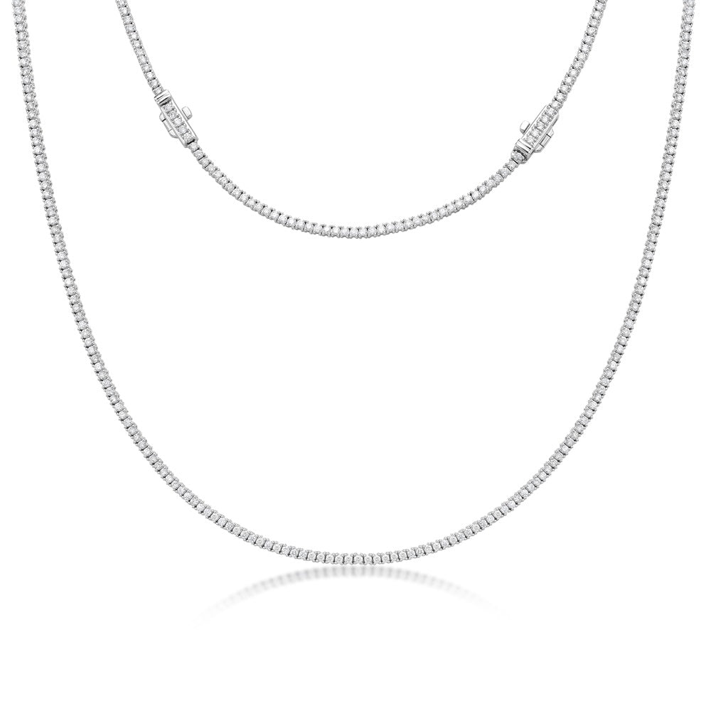 Diamond Tennis Necklace (4.00 ct.) 2.2 mm 4-Prongs Setting in 14K Gold + Chain Extender