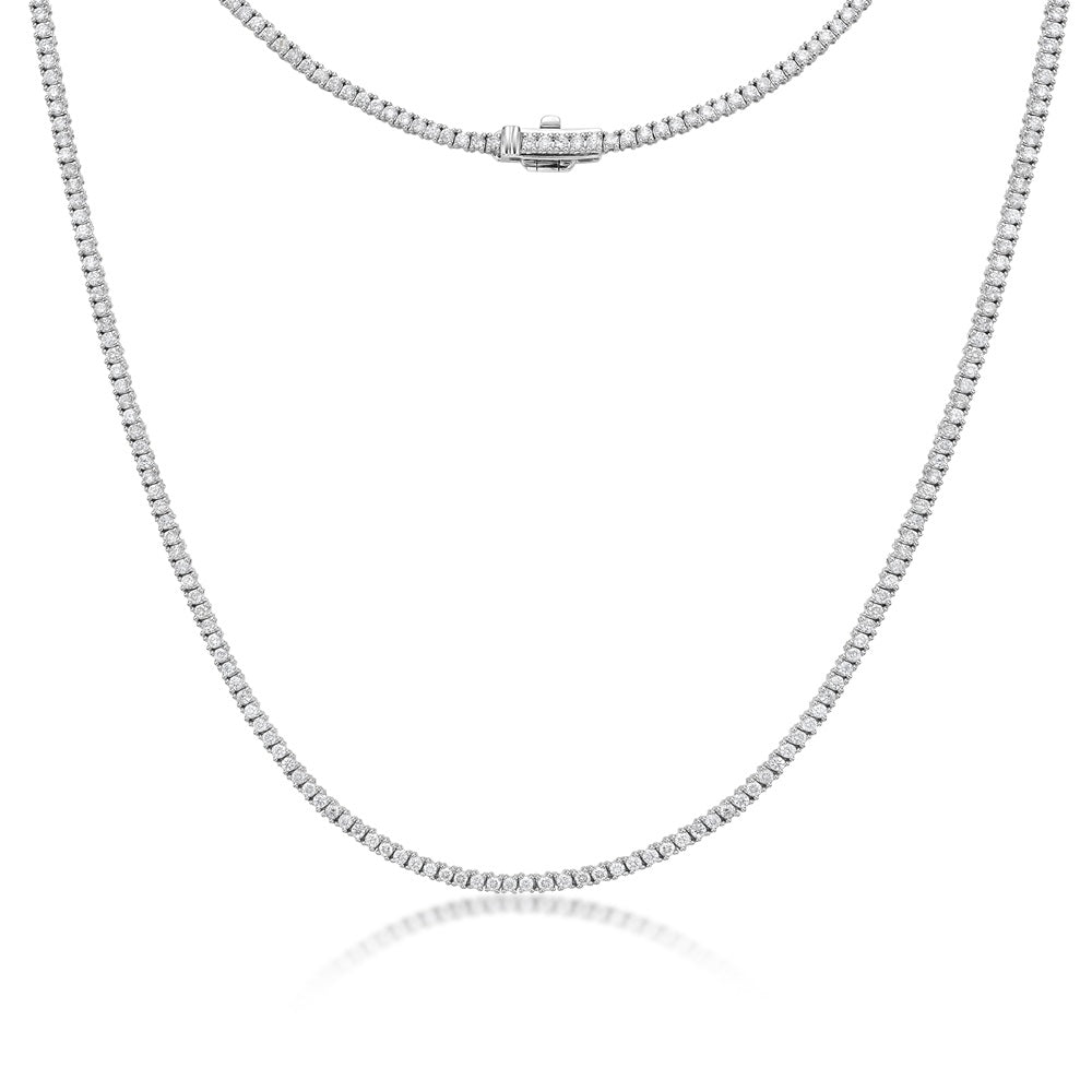 Diamond Tennis Necklace (4.00 ct.) 2.2 mm 4-Prongs Setting in 14K Gold + Chain Extender