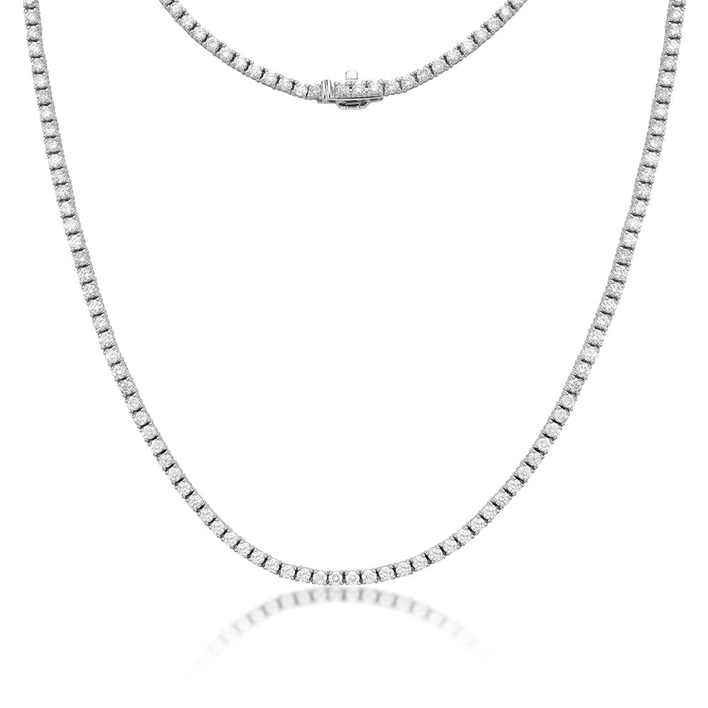 Diamond Tennis Necklace (5.50 ct.) 2.50 mm 4-Prongs Setting in 14K Gold + Chain Extender