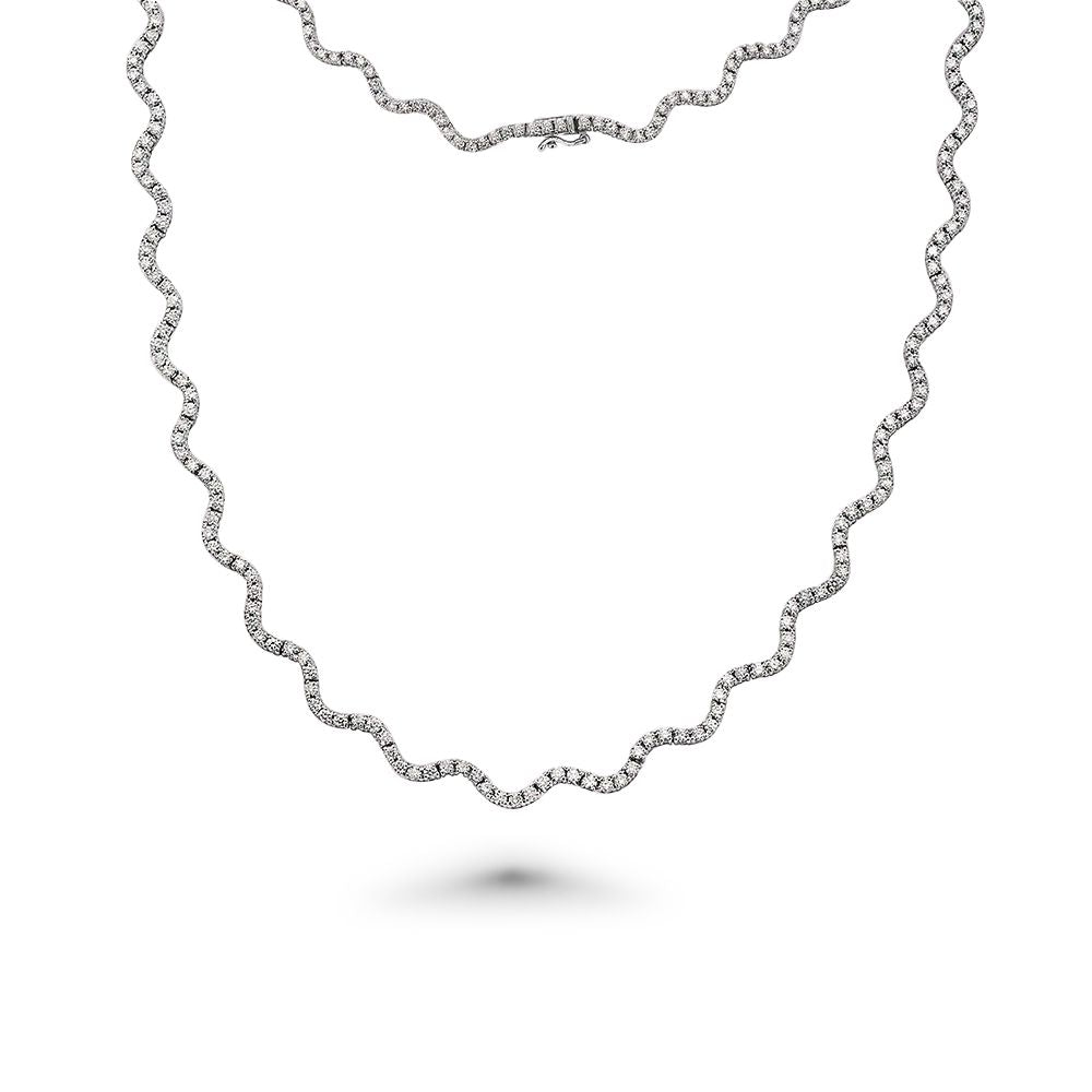 Diamond Zig Zag Wavy Tennis Necklace (5.50 ct.) 2 mm 4-Prongs Setting in 14K Gold