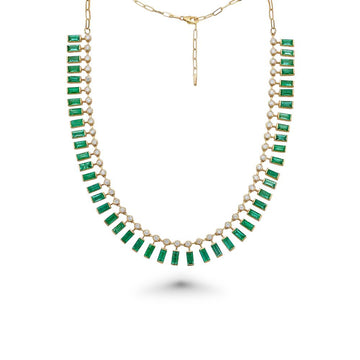 Diamond & Dangling Emerald Cut Emerald Choker Necklace (18.55 ct.) in 14K Gold