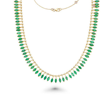 Diamond & Dangling Marquise Shape Emerald Choker Necklace (16.80 ct.) in 14K Gold