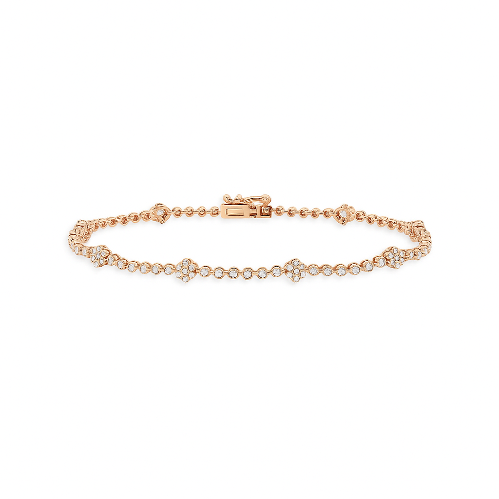Diamond Flower Shape Tennis Bracelet (1.10 ct.) Buttercup Setting in 14K Gold