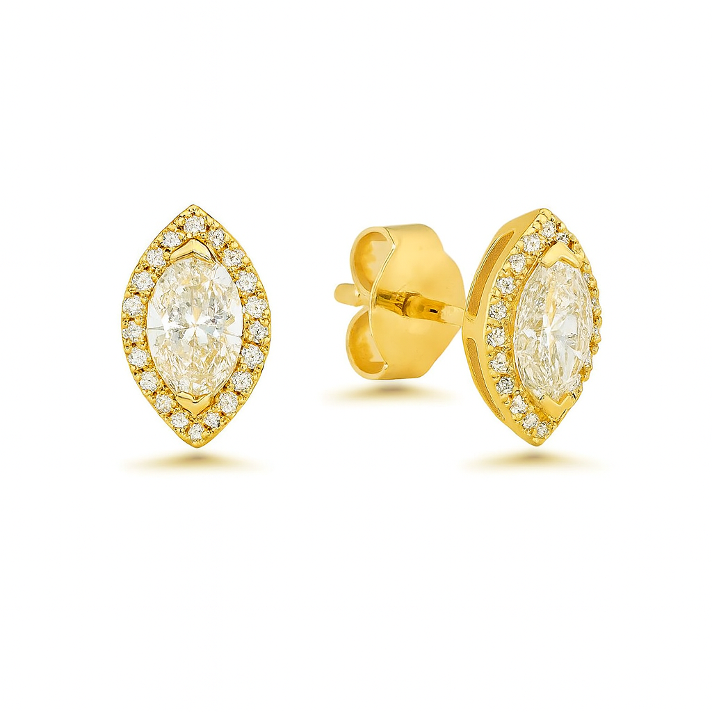 Diamond Halo & Marquise Shape Studs Earrings (1.00 ct.) in 14K Gold