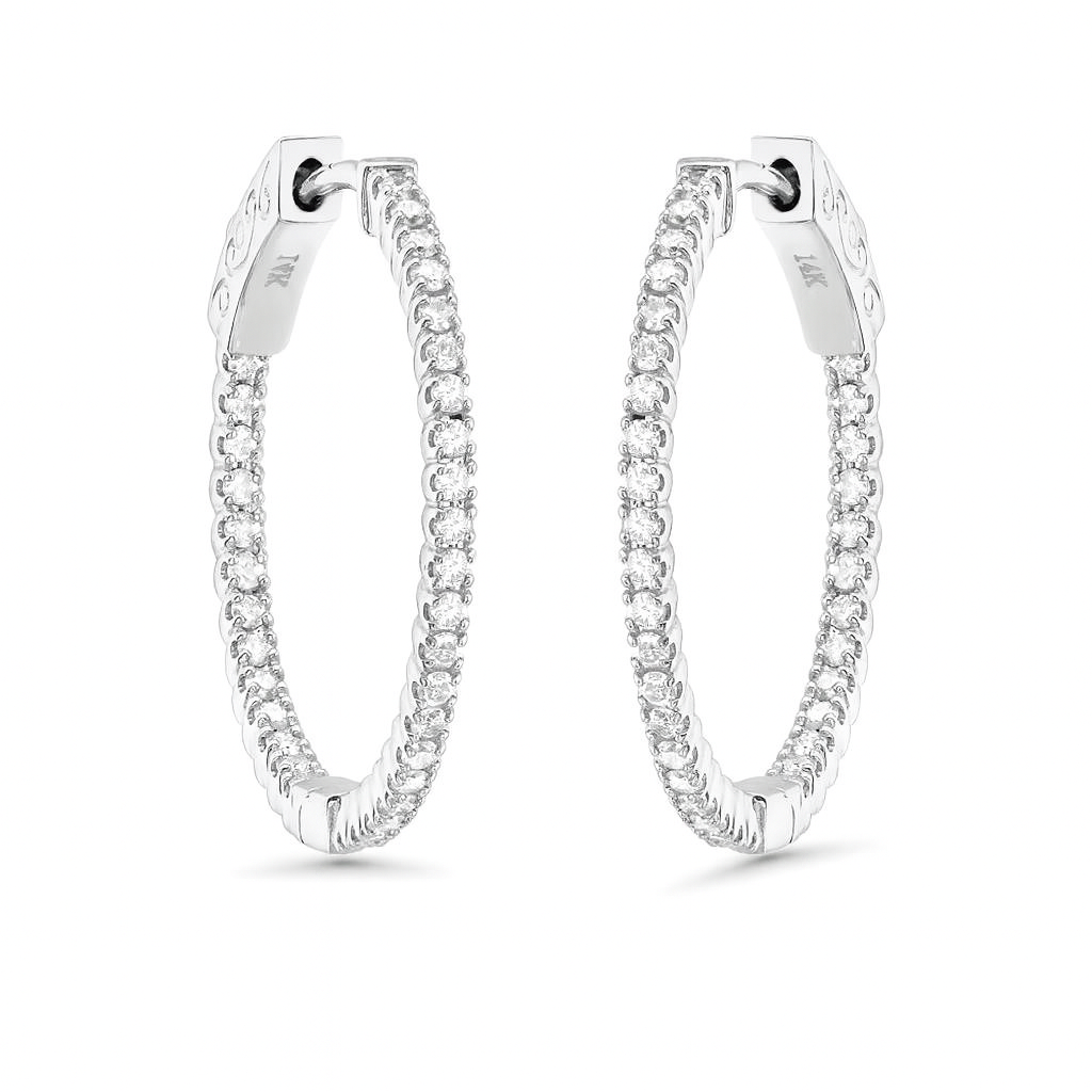 Diamond Inside-Out 0.75'' Hoop Earrings (0.55 ct.) 1.3 mm in 14K Gold