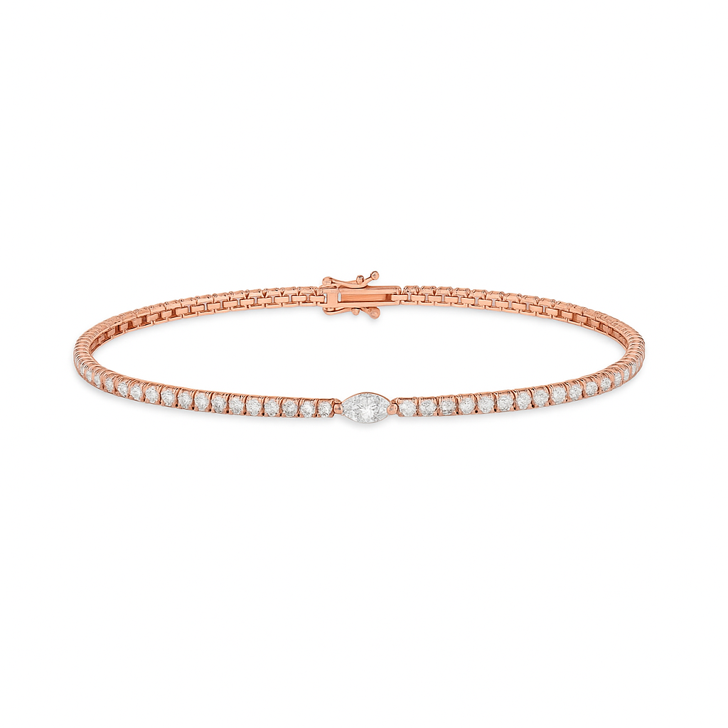 Diamond Round & Marquise Tennis Bracelet (2.40 ct.) 4-Prongs Setting in 14K Gold