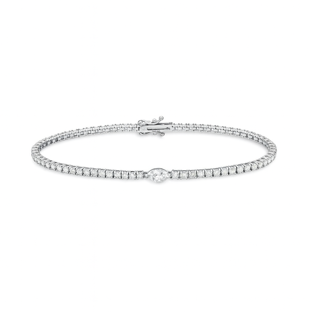 Diamond Round & Marquise Tennis Bracelet (2.40 ct.) 4-Prongs Setting in 14K Gold