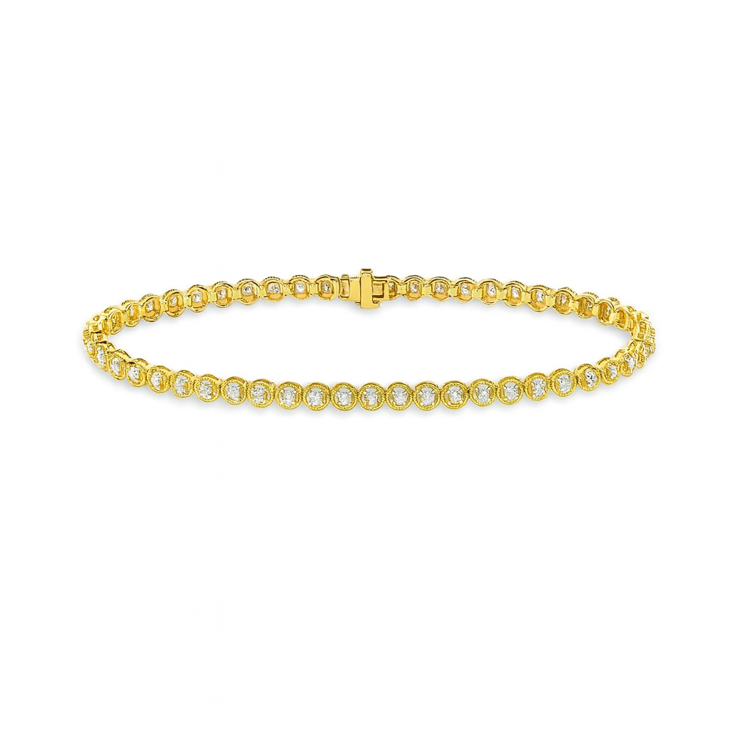 Diamond Tennis Bracelet Bezel Multigrain (1.00 ct.) 1.75 mm 4-Prongs Setting in 14K Gold