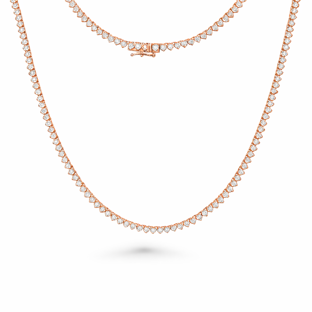 Diamond Tennis Necklace (2.10 ct.) 3-Prongs Illusion Setting in 14K Gold