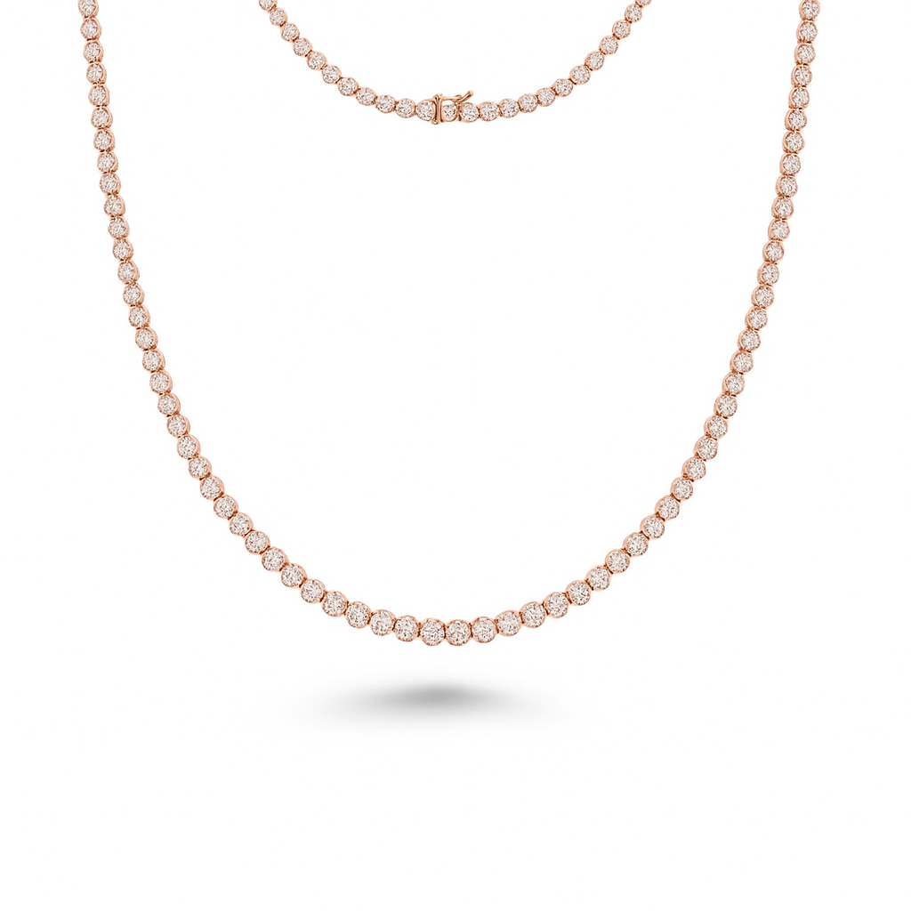 Diamond Tennis Necklace ( 2.55 ct.) 1.3 mm Buttercup Setting in 14K Gold