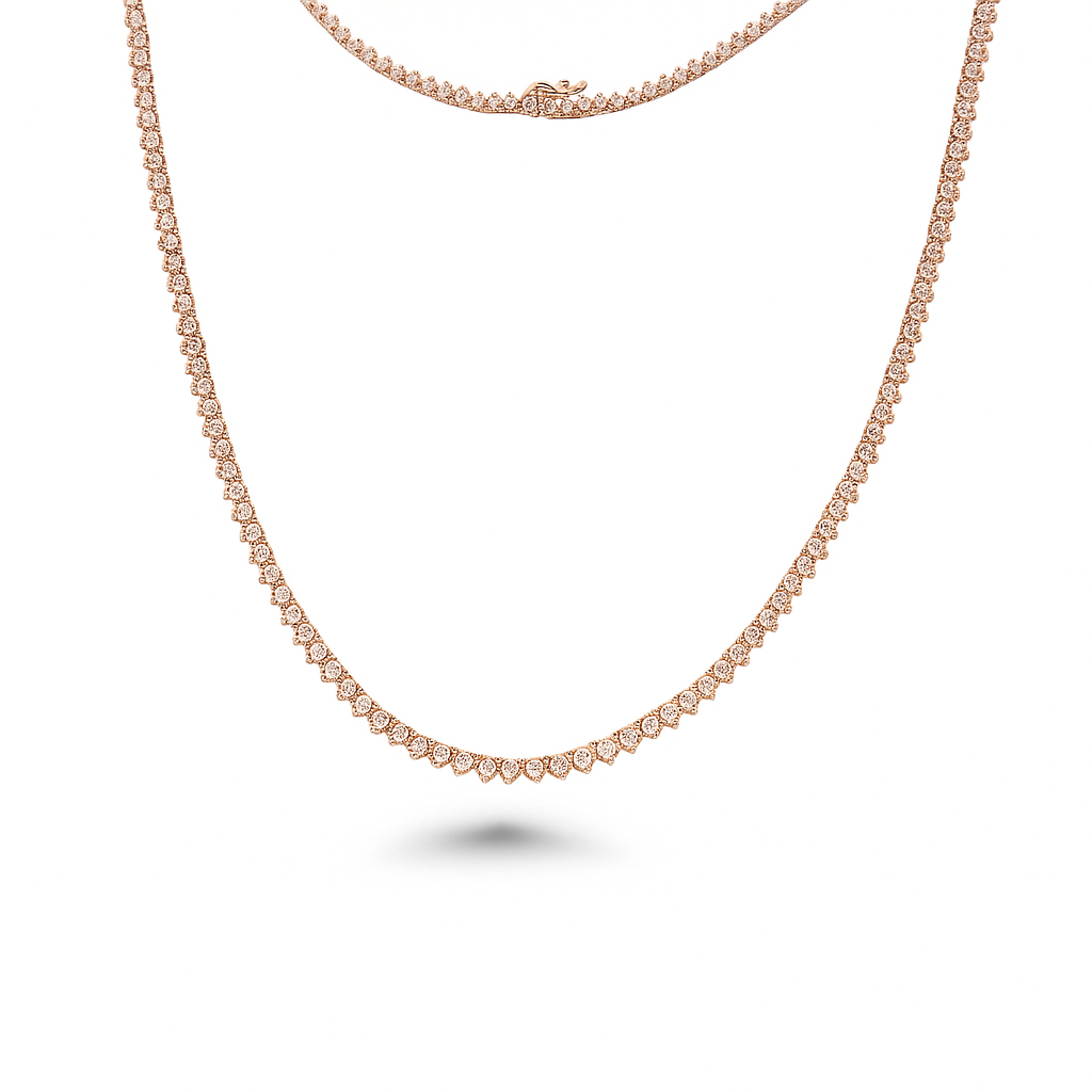 Diamond Tennis Necklace (5.50 ct.) 2 mm 3-Prongs Setting in 14K Gold