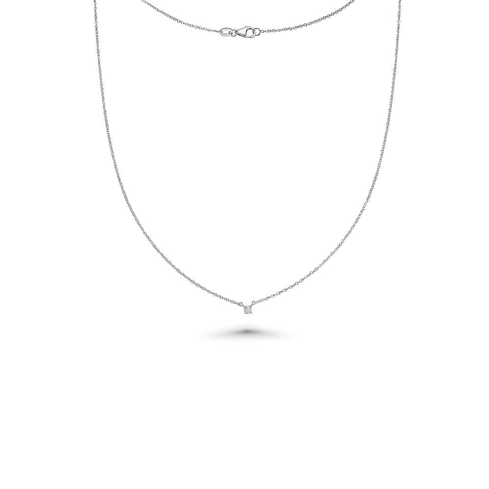 Diamond ct. 0.03-0.08 Round Solitaire Necklace, 14K Gold Micro Diamond Necklace
