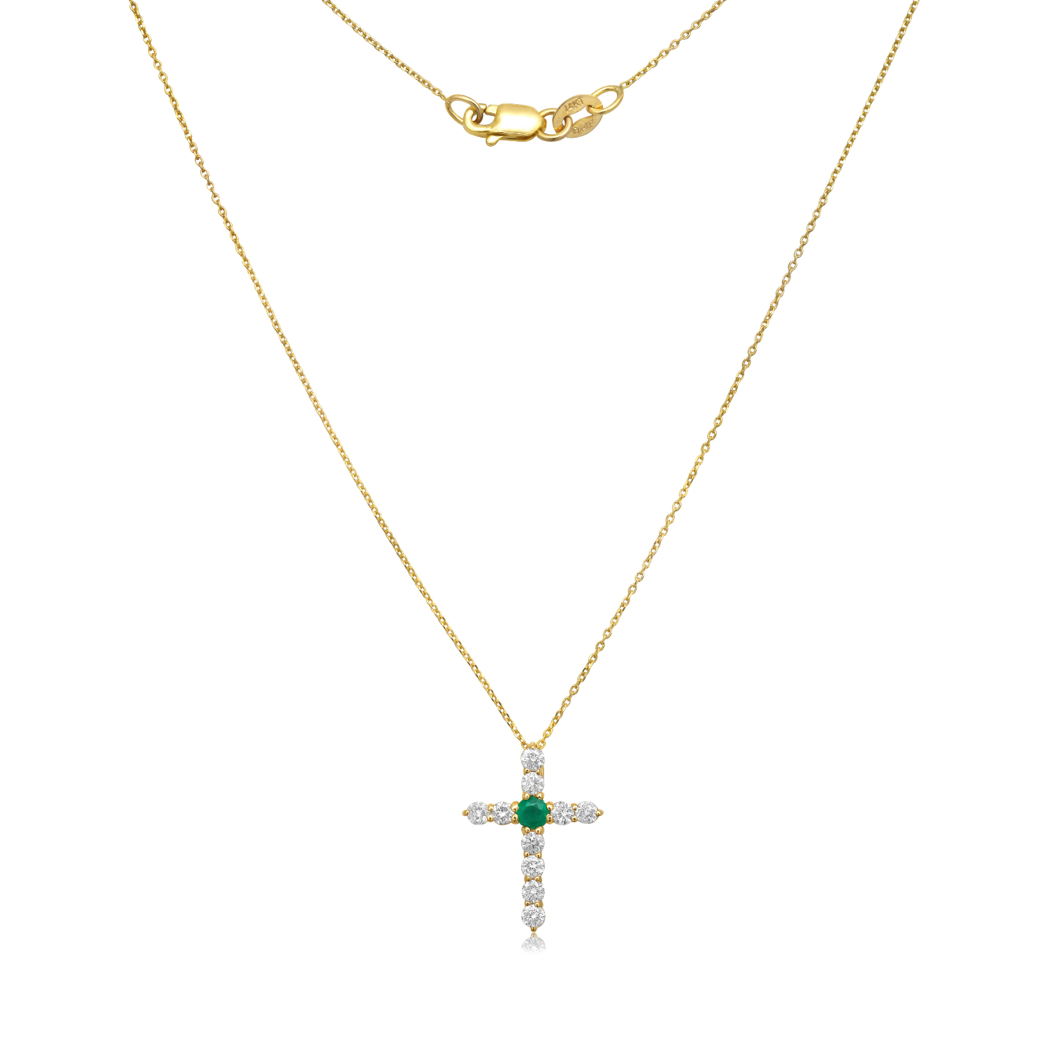 Capucelli Diamonds and Emerald Cross Necklace (0.45 ct.) in 14K Gold