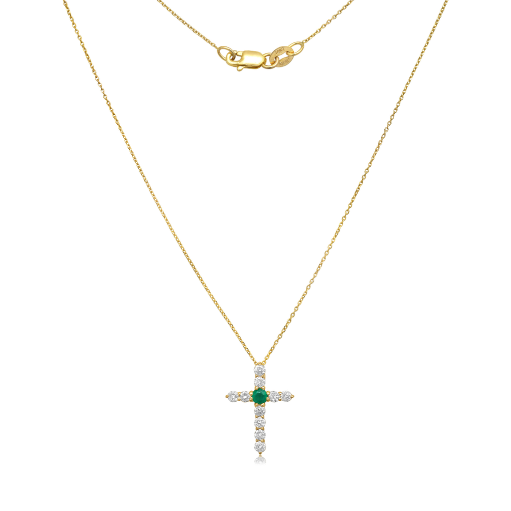 Capucelli Diamonds and Emerald Cross Necklace (0.45 ct.) in 14K Gold
