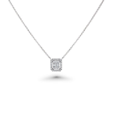 Double Halo Baguette Diamond Rectangular Shape Necklace (0.28 ct.) in 14K Gold