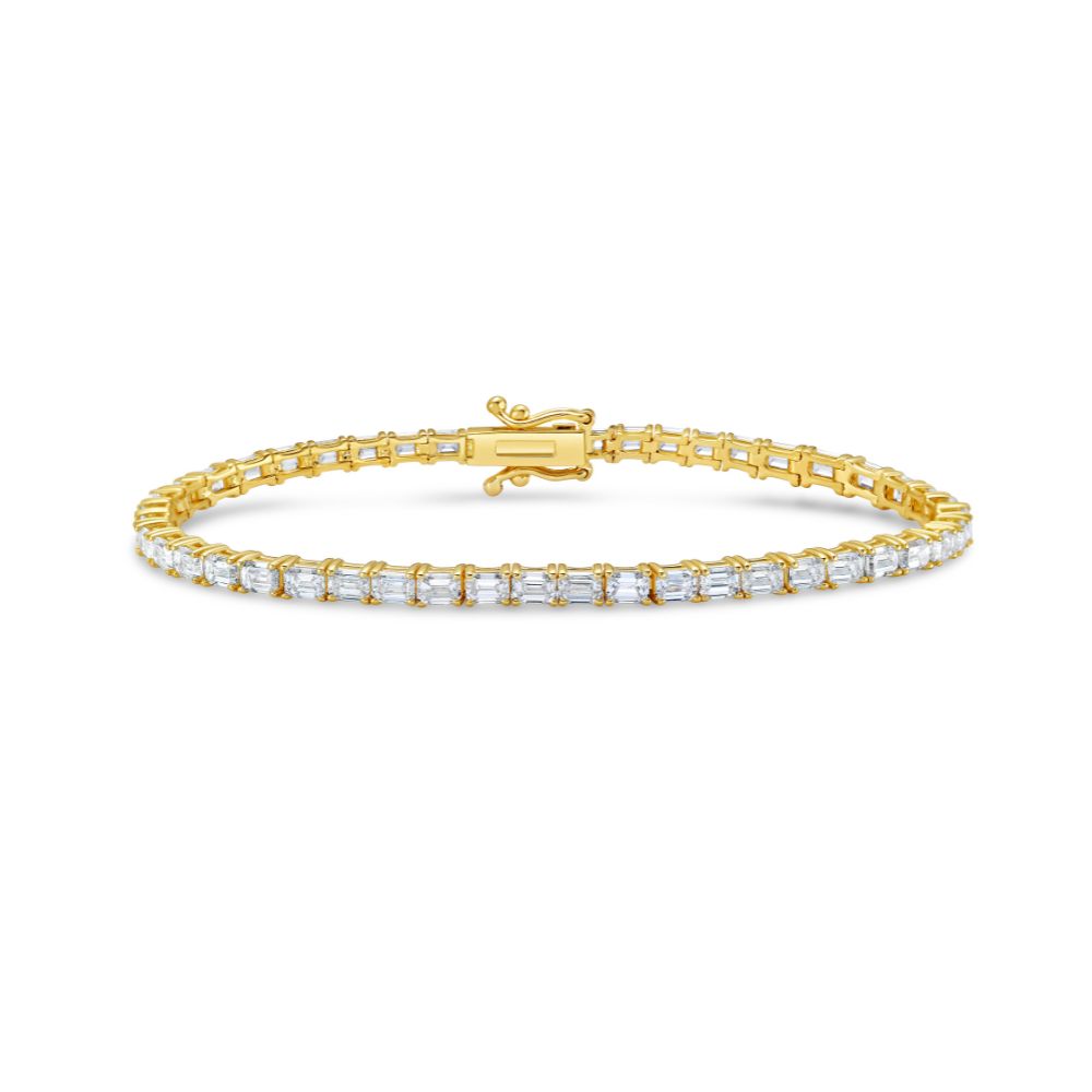 East-West Emerald Cut Natural Diamond Tennis Bracelet – 4.50 ct. in 14K Gold, 4-Prong Setting