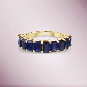 Emerald Cut Blue Sapphire Halfway Eternity Band (5.07 ct.) in 14K Gold