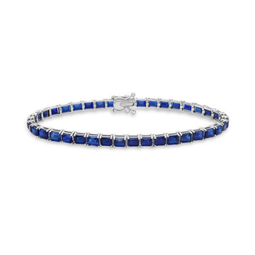 Emerald Cut Blue Sapphires Tennis Bracelet (14.00 ct.) 4-Prongs Setting in 14K Gold