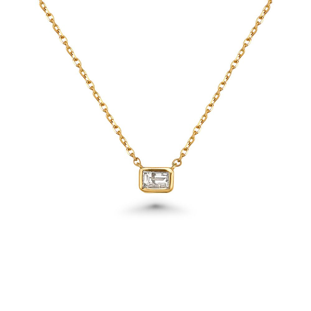 Emerald Cut Diamond Solitaire Necklace (0.20 ct.) 6.50 mm Bezel Set in 14K Gold