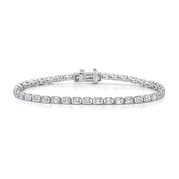 Emerald Cut Diamond Tennis Bracelet (5.31 ct.) Bezel Set in 18K Gold