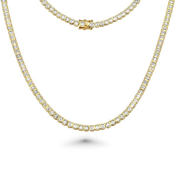 Emerald Cut Diamond Tennis Necklace (13.60 ct.) Bezel Set in 18K Gold