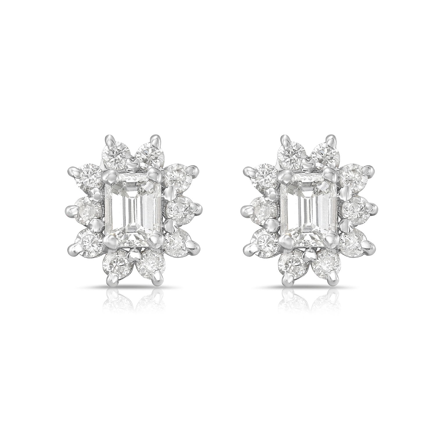 Emerald Cut Emerald Diamond halo Studs Earrings (0.35 ct.) in 14K Gold