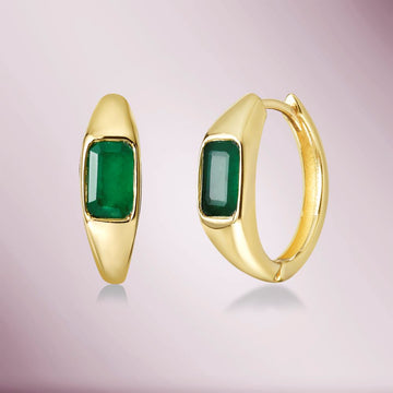Emerald Cut Emerald Huggies Earrings (0.80 ct.) in 14K Gold