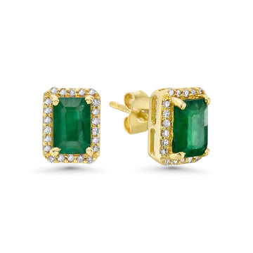Emerald Cut Emerald With Diamond Halo Earrings (1.31 ct.) in 14K Gold