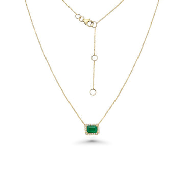 Emerald Cut Emerald & Diamond Halo Necklace (1.11 ct.) in 14K Gold