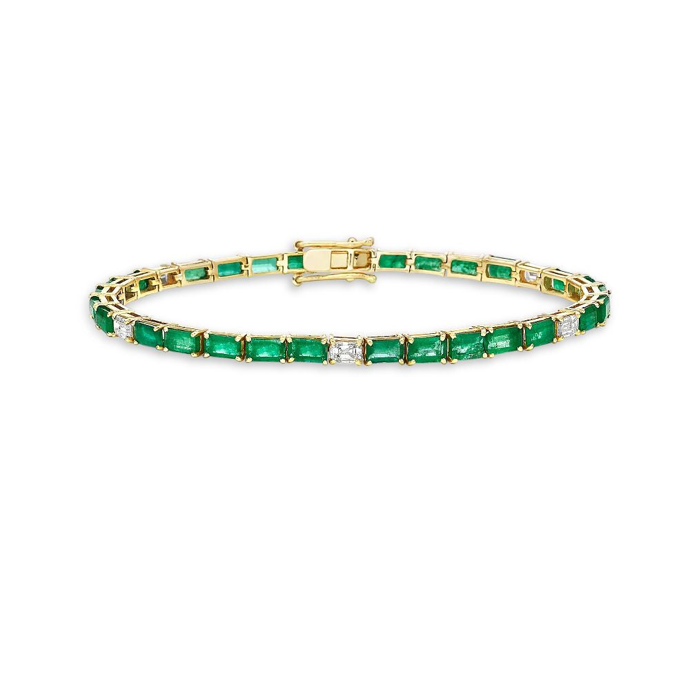 Emerald Cut Emerald & Diamond Tennis Bracelet (8.70 ct.) 4-Prongs Setting in 14K Gold