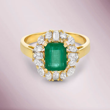 Emerald Cut Emerald & Multi Shape Diamond Cocktail Ring (2.30 ct.) in 14K Gold