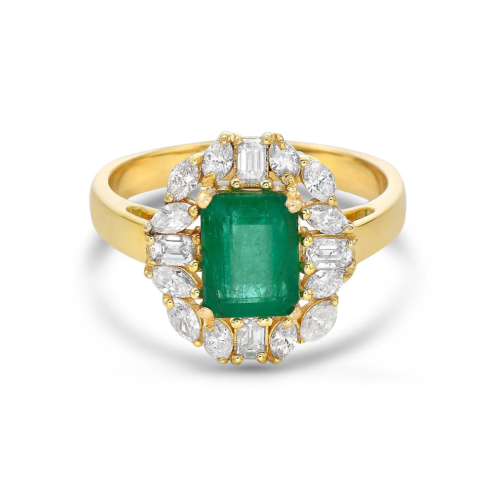 Emerald Cut Emerald & Multi Shape Diamond Cocktail Ring (2.30 ct.) in 14K Gold