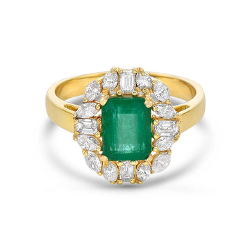 Emerald Cut Emerald & Multi Shape Diamond Cocktail Ring (2.30 ct.) in 14K Gold